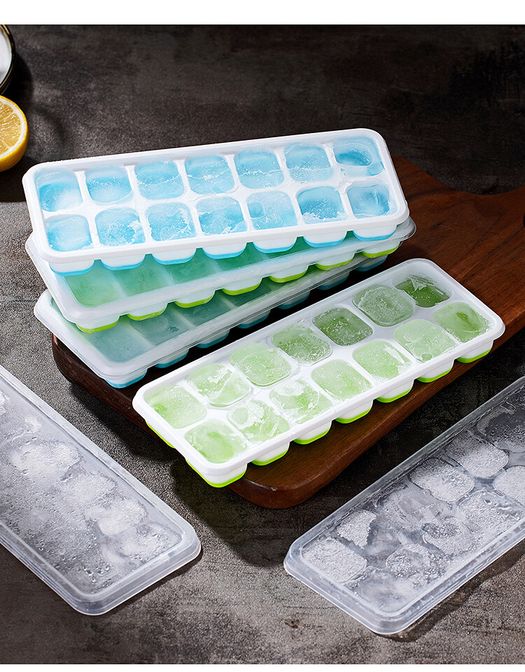 Ice Cube Tray, 4 Pack Silicone Ice Tray, 14 Ice Cube Molds with Lids, Stackable