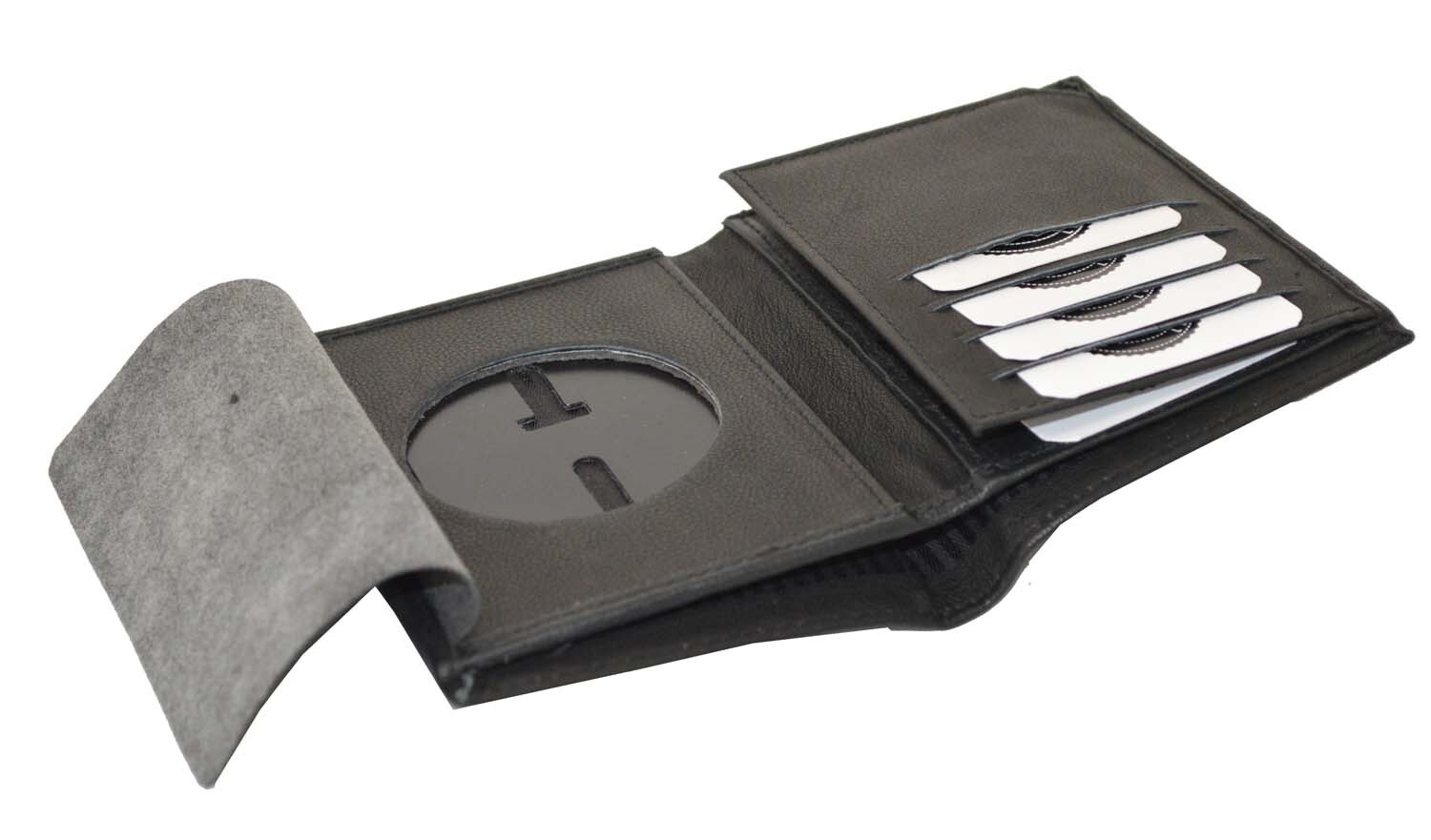 Leather Universal Law Enforcement Bifold Badge Holder Wallet Case - Round