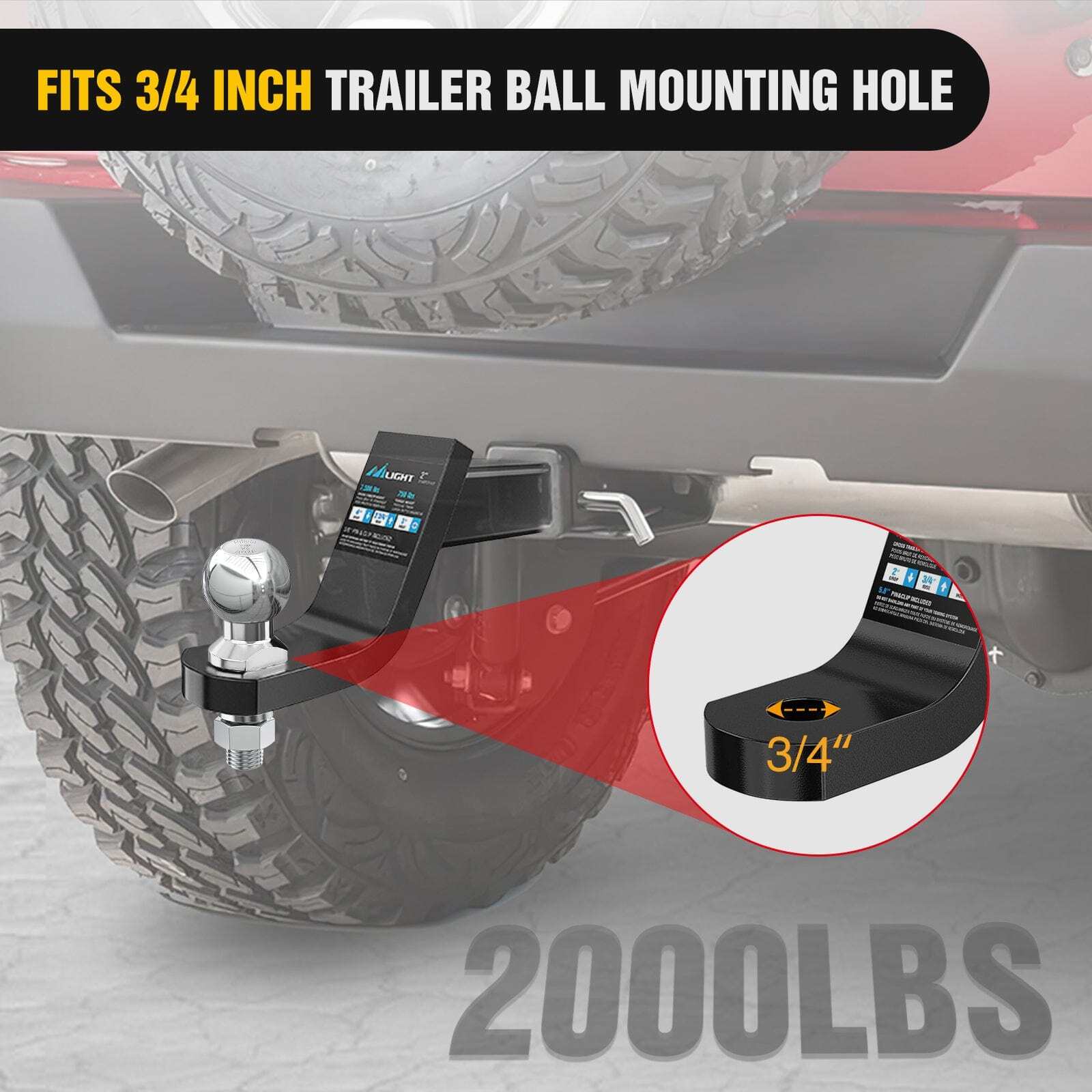 Nilight 1-7/8-Inch Diameter Chrome Trailer Hitch Ball 1 x 1-5/8-Inch