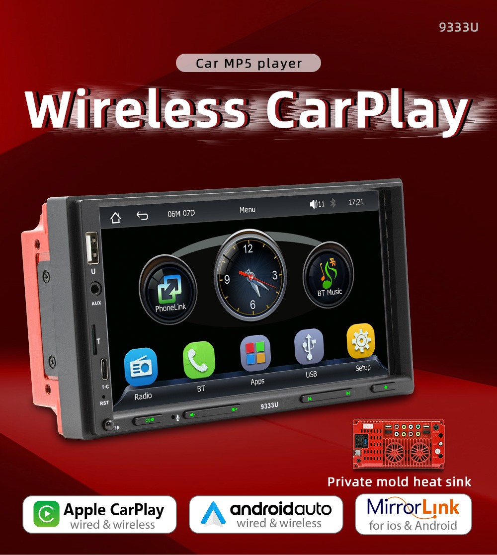 Double 7" 2Din Touch Screen Car Stereo Bluetooth Radio Apple/Android Carplay GPS