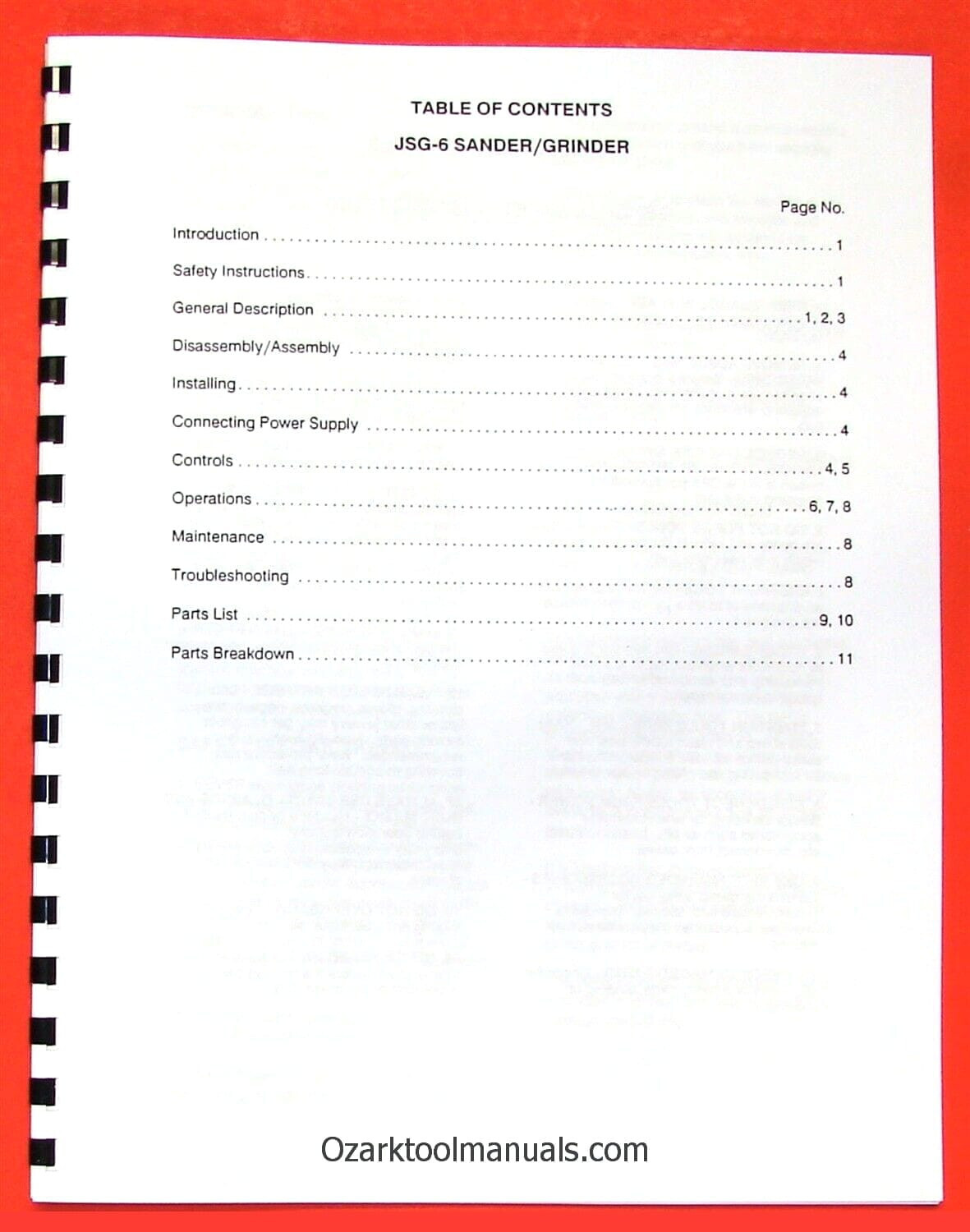 JET/Asian JSG-6 6" x 48" Belt / 12" Disc Sander Instructions & Parts Manual 0875