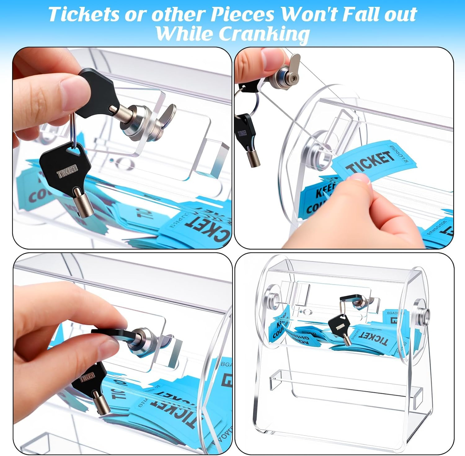 Acrylic Raffle Drum,6.69 X 3.94 X 7.09 Inch Small Clear Raffle Ticket Spinner Bo