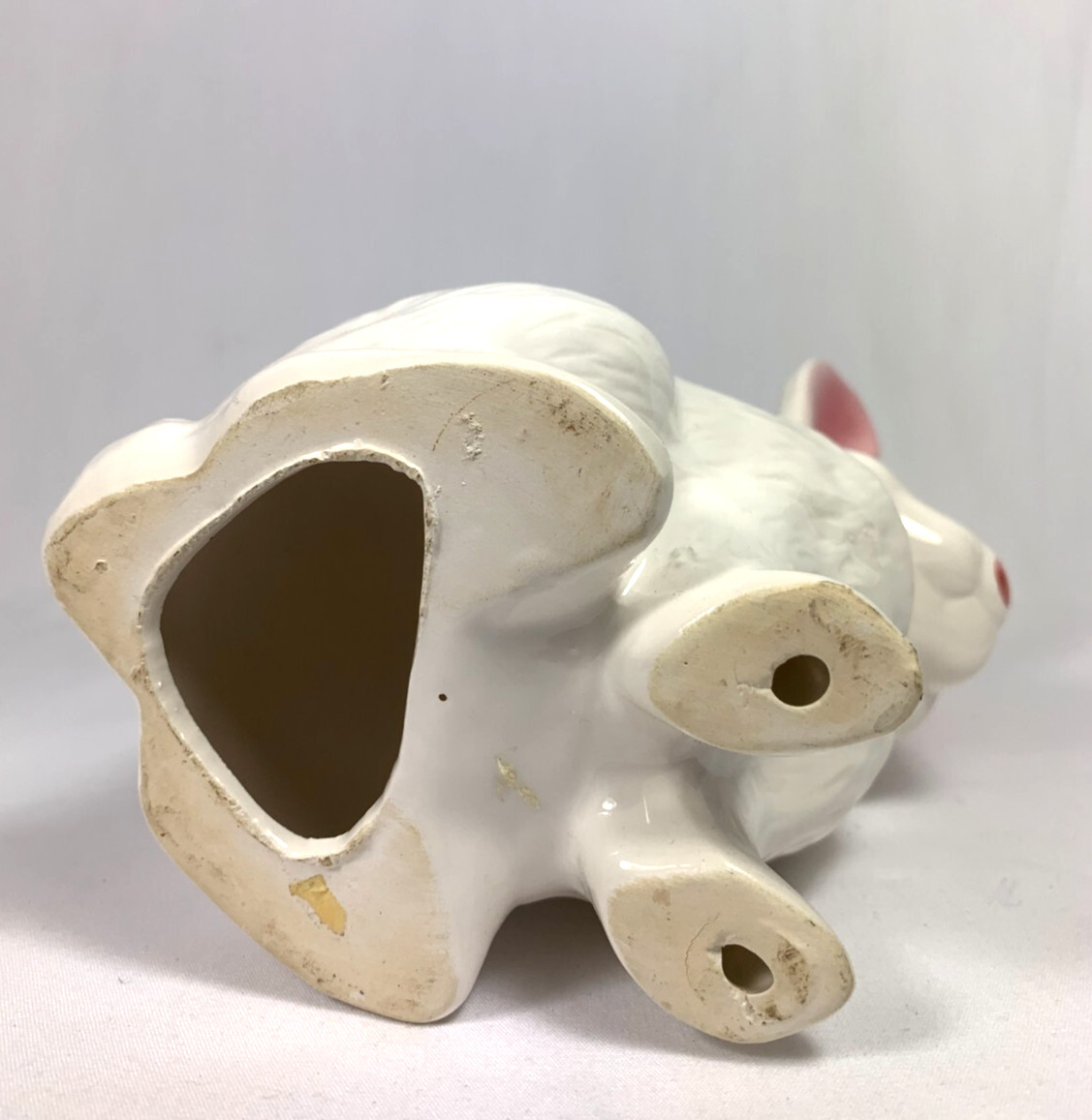 Easter Rabbit Figurine Pink Eyes & Ears Porcelain Propped Ears