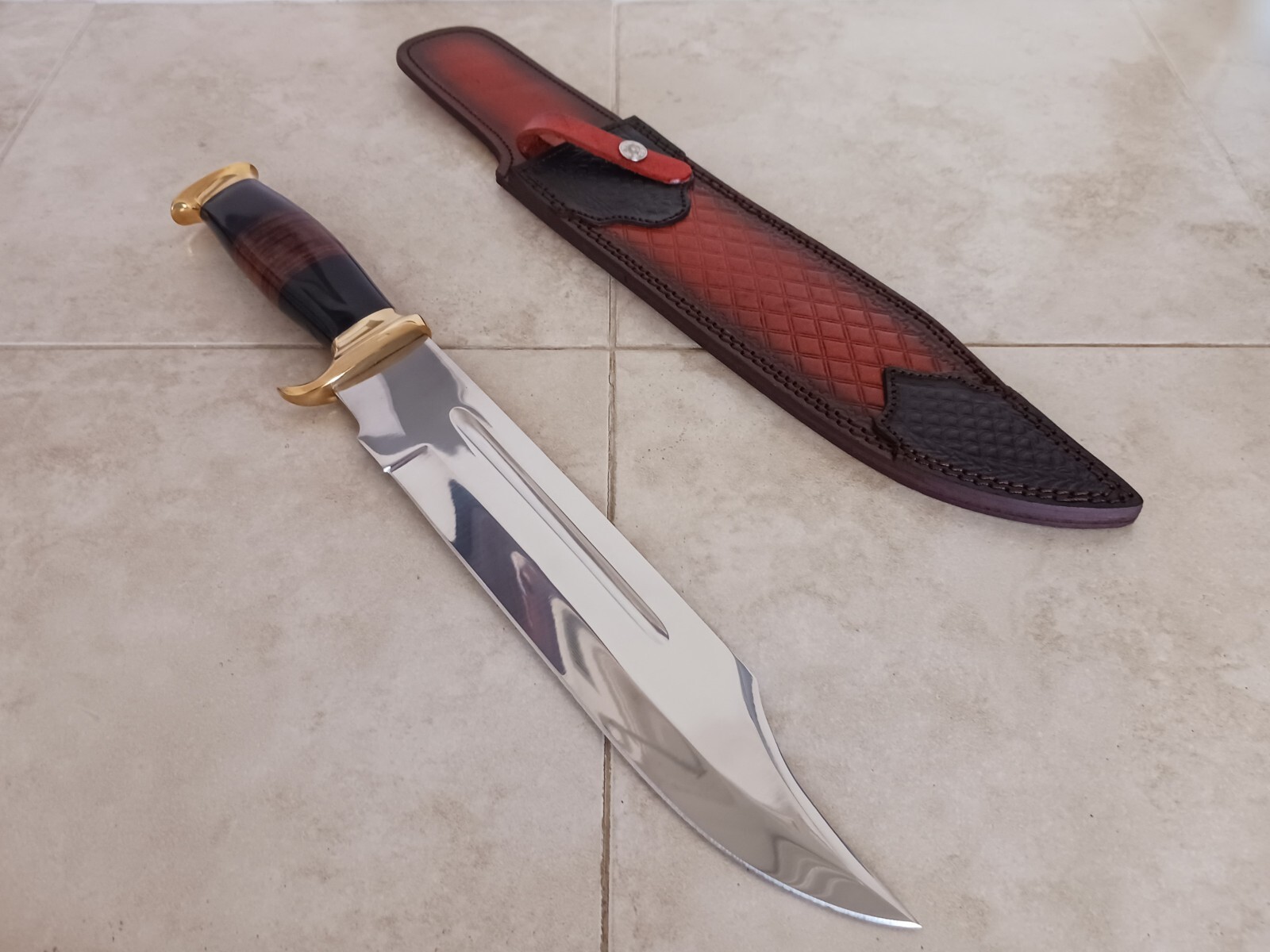 Massive Crocodile Dundee Bowie Knife 18" OA + Leather Sheath, Classic!