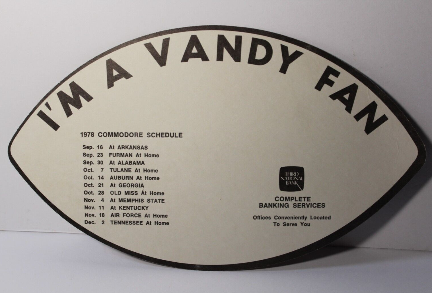 1970s Vintage Salesman Sample Fan 1978 Vanderbilt Commodores Football Schedule