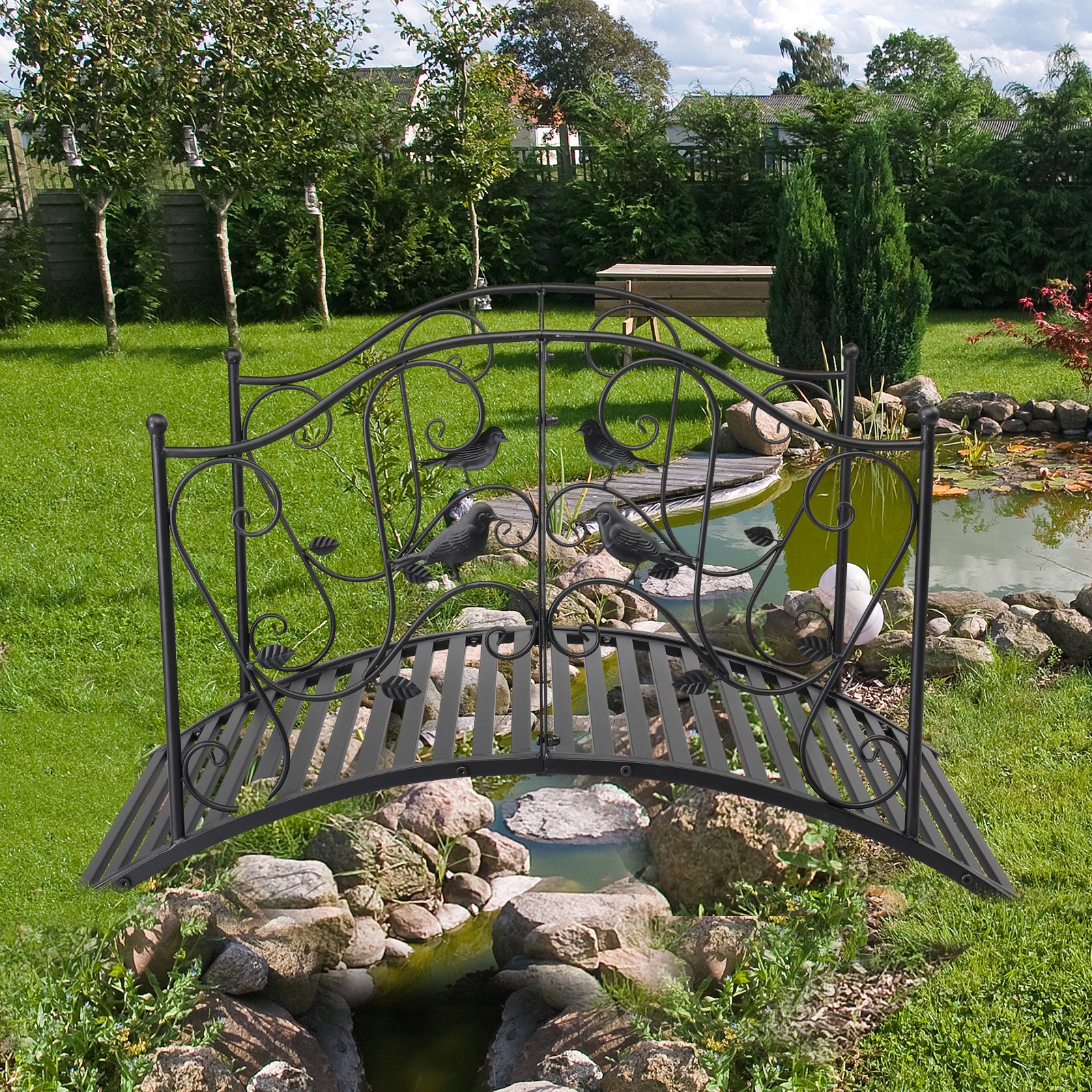 119L x 67W x 71H Classic Metal Garden Bridge Arc Footbridge with Safety Railings