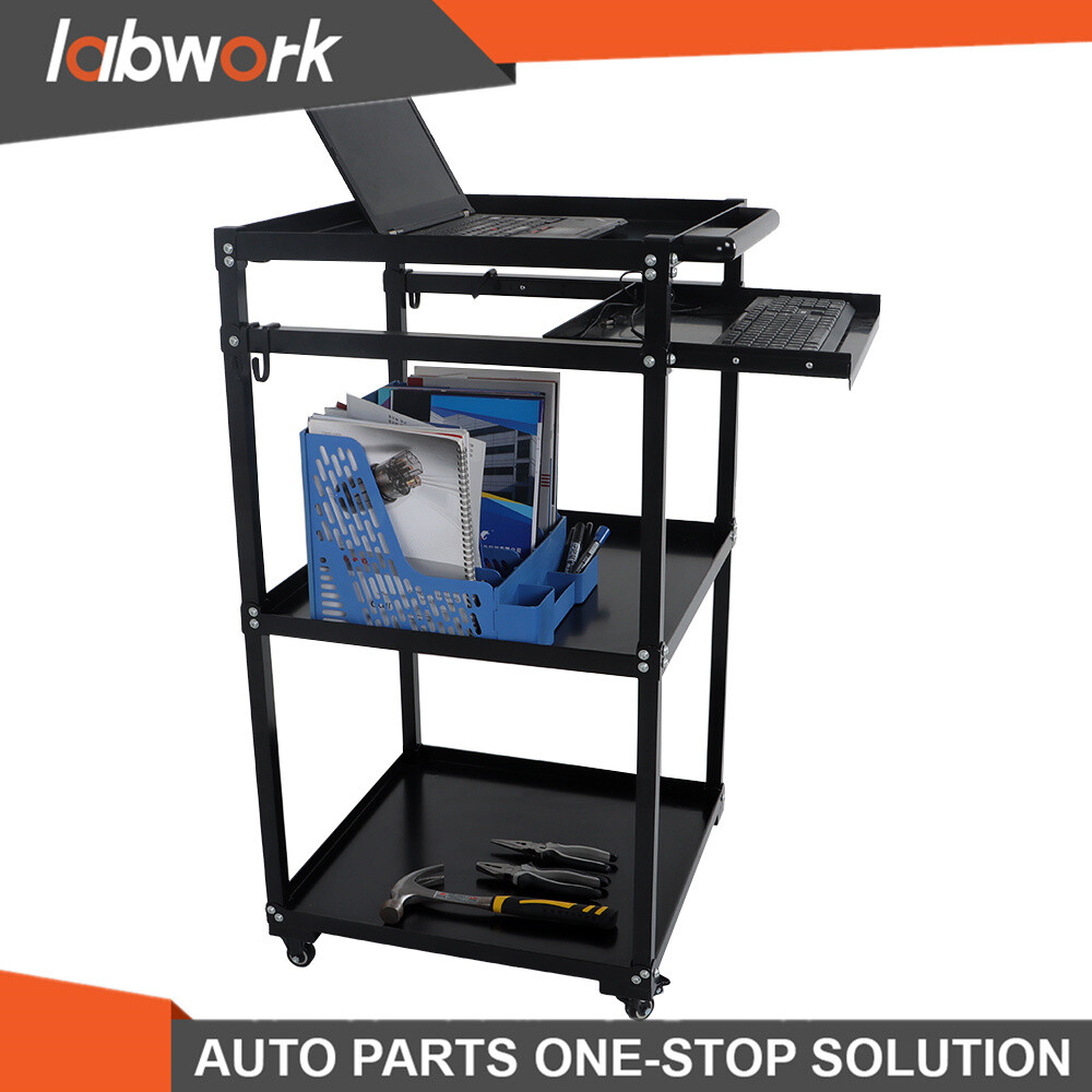 Labwork 3-Shelf Mobile Workstation Cart AV Cart  Aluminum Shelf Office Desk