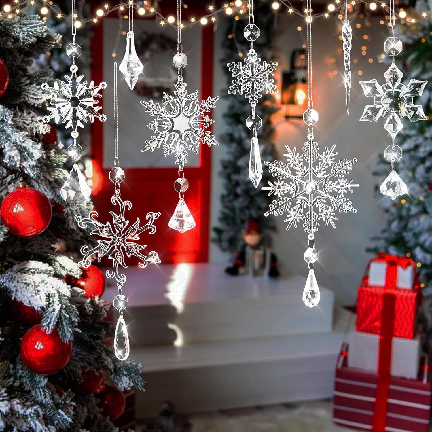 16Pcs Crystal Snowflake Christmas Tree Ornaments - Festive Holiday Decor