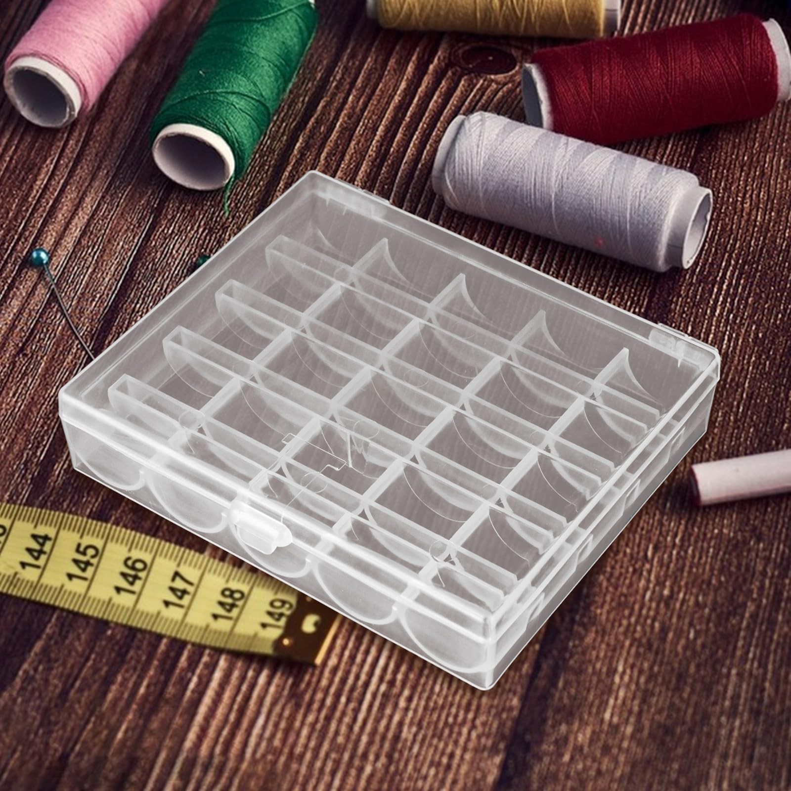 12PCS Plastic Empty Bobbin Storage Case, 25 Slots Bobbin Case Holder, Transpa...