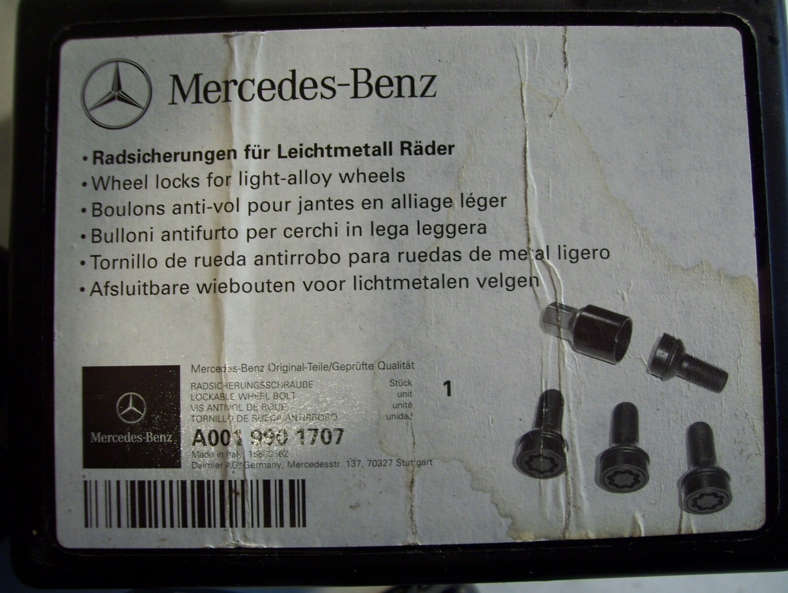 MERCEDES-BENZ A001 990 1707 OEM WHEEL LOCK SET BLACK LONG A0019901707