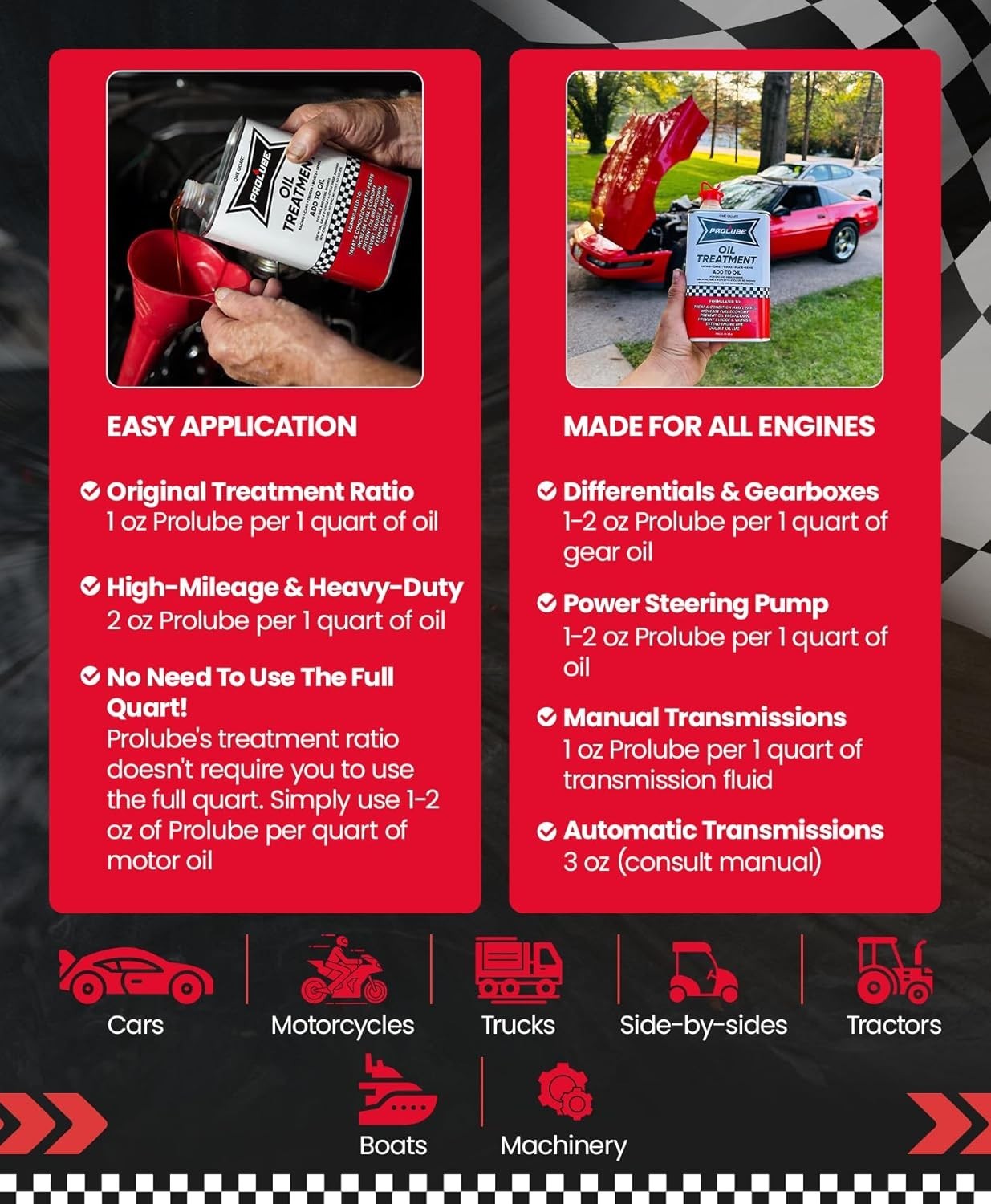 Prolube Engin Oil Treatment 1QT - Engine Oil Additive for Gas & Diesel Engines