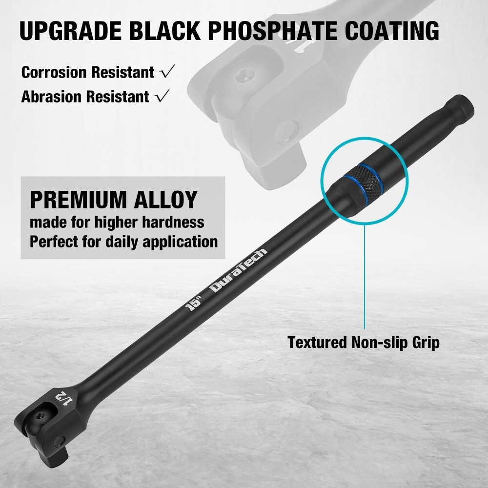 DURATECH 3PCS 6" 10” 15" Breaker Bar Set 1/4" 3/8" 1/2" Drive 180°Rotatable Head