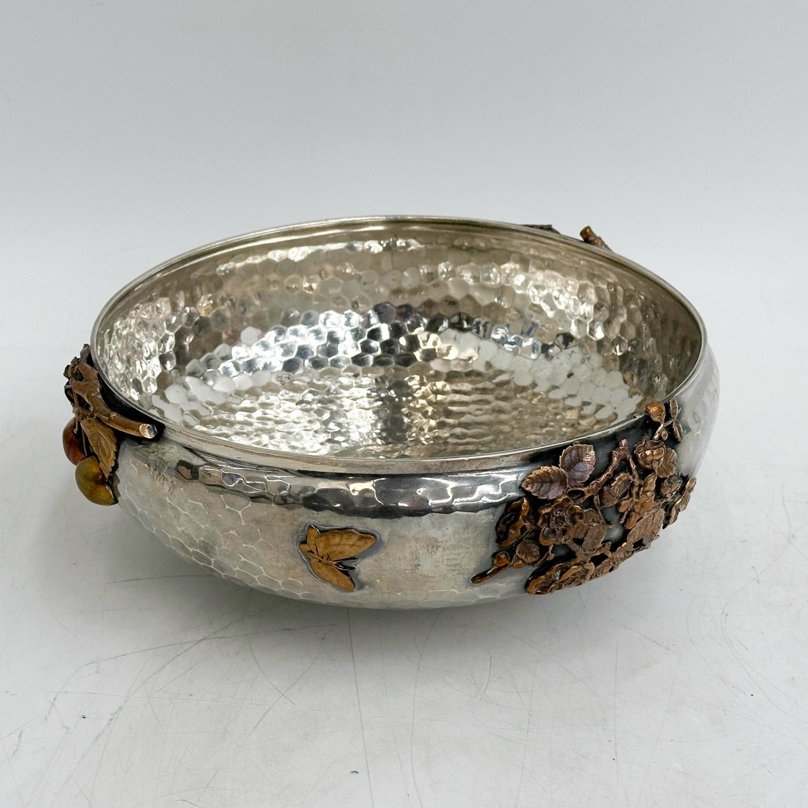 Gorham Sterling Silver Hammered Mixed Metal Bowl 1881 Cherry Blossoms #1730