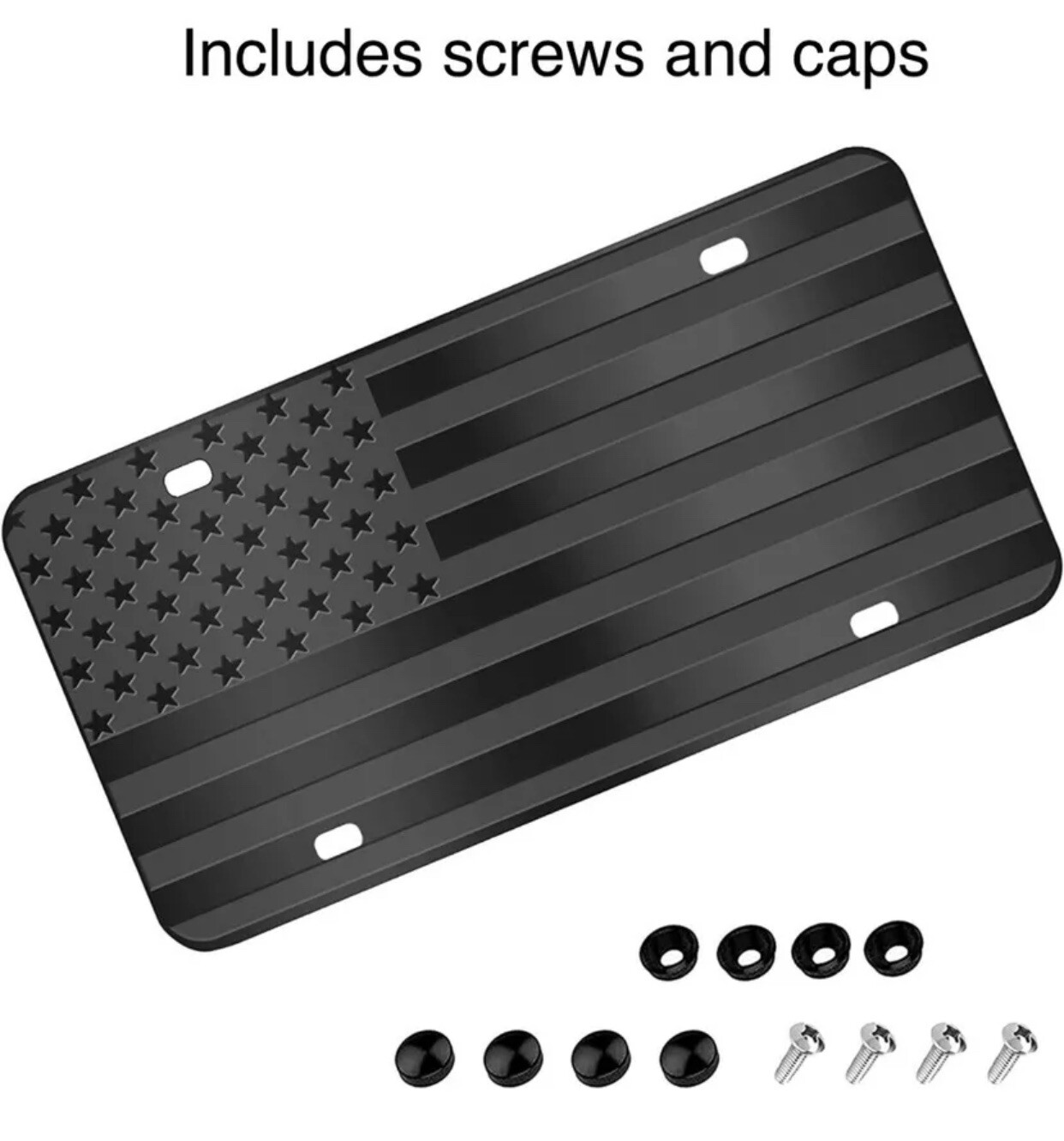 American Flag License Plate Matte Black USA Aluminum Tactical With Screws & Caps