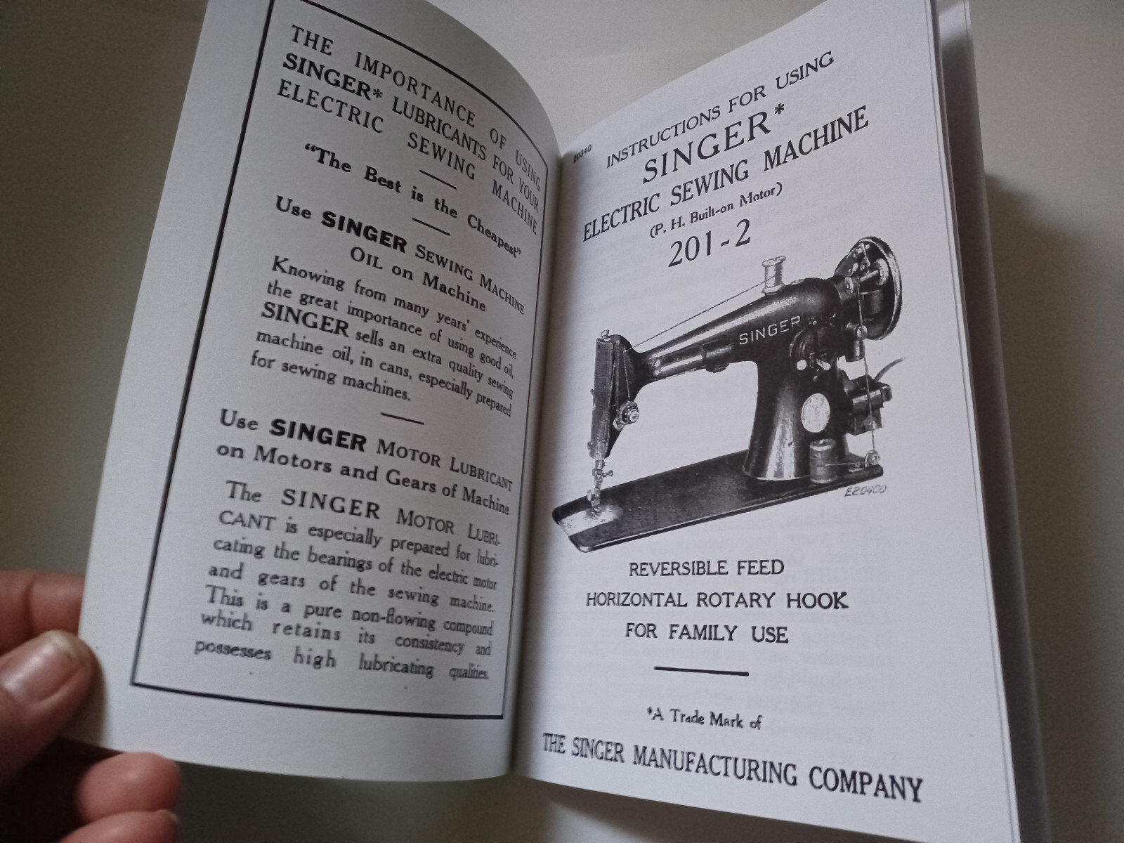 Singer 201-2 Manual Instruction Sewing Machine Reprint (Model 201)
