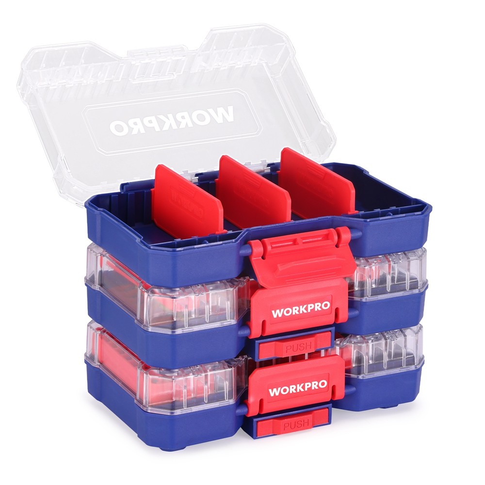 WORKPRO Small Parts Organizer 3 Pieces Portable Stackable Hardware Storage Case