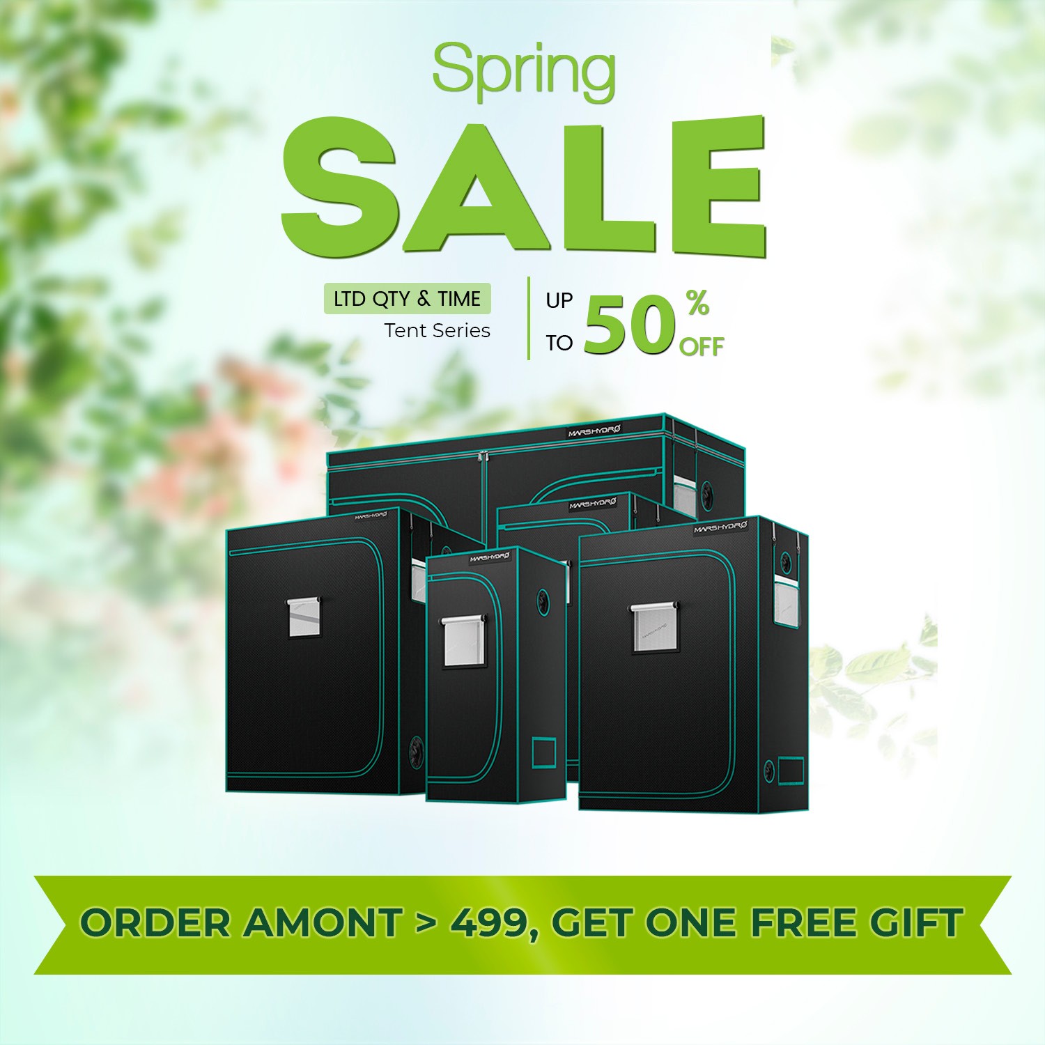 Mars Hydro LED Grow Light Tent 1680D Indoor Plant Growing Tent With Floor Tray