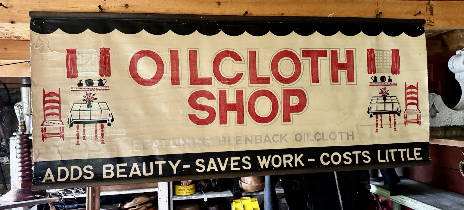 Vintage Store Display Sign Banner Columbus Oil Cloth Kitchen antique