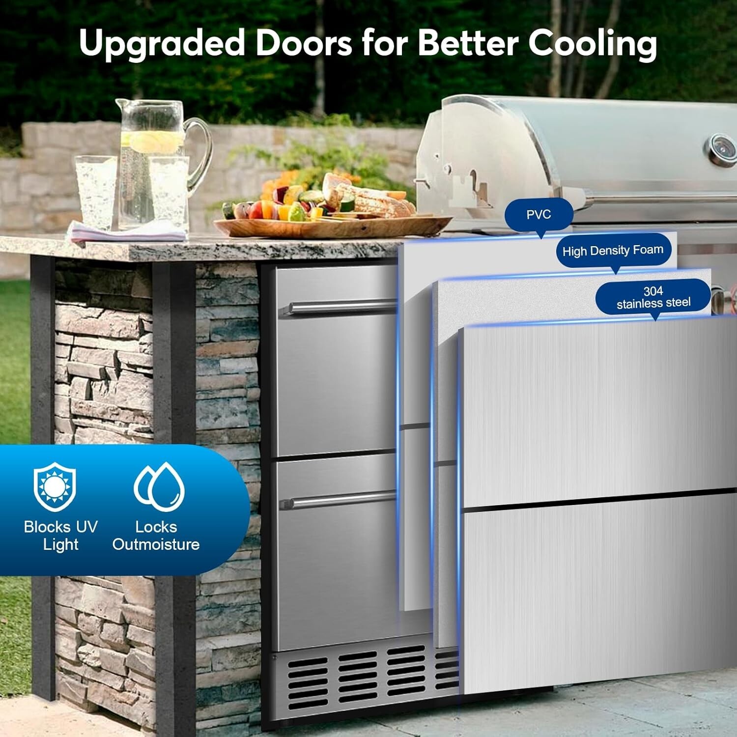 Under Counter Beverage Refrigerator 24in Outdoor Drawer Fridge Stainless Steel