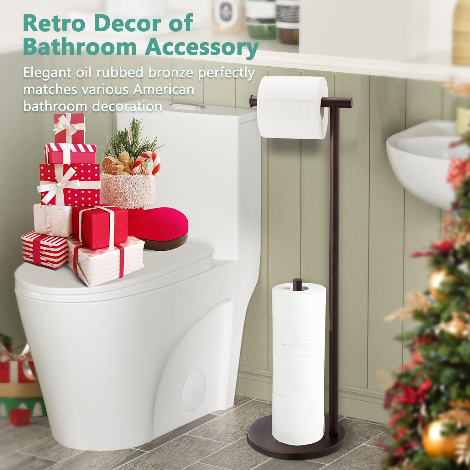 Free Standing Toilet Paper Holder Stand, Oil Rubbed Bronze Toilet Paper Holder w