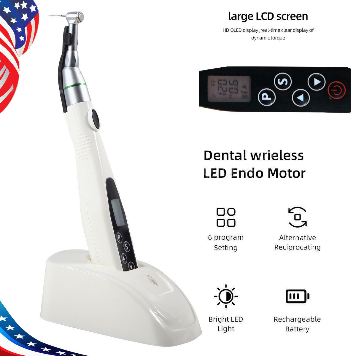 Dental Cordless LED Endo Motor Endodontic​ Treatment 16:1 Contra Angle Handpiece
