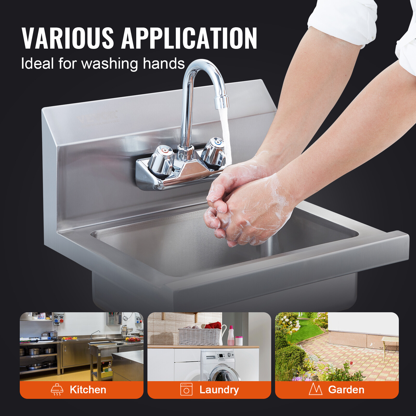 VEVOR Wall Mount NSF Hand Wash Sink Commercial Utility Sink Stainless Steel