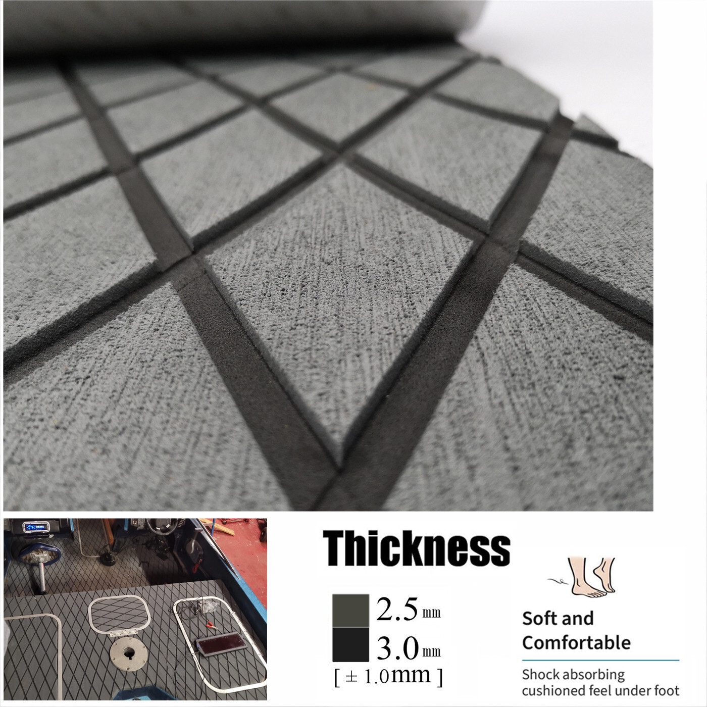 EVA Foam Boat Flooring Nonskid Marine Sea Decking Carpet , Dark Gray Diamond Mat