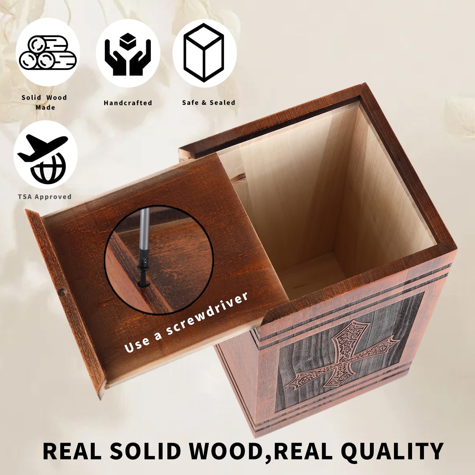 NEXFORTUNE Large Wooden Urns for Human Ashes Adult Large, Distressed Color