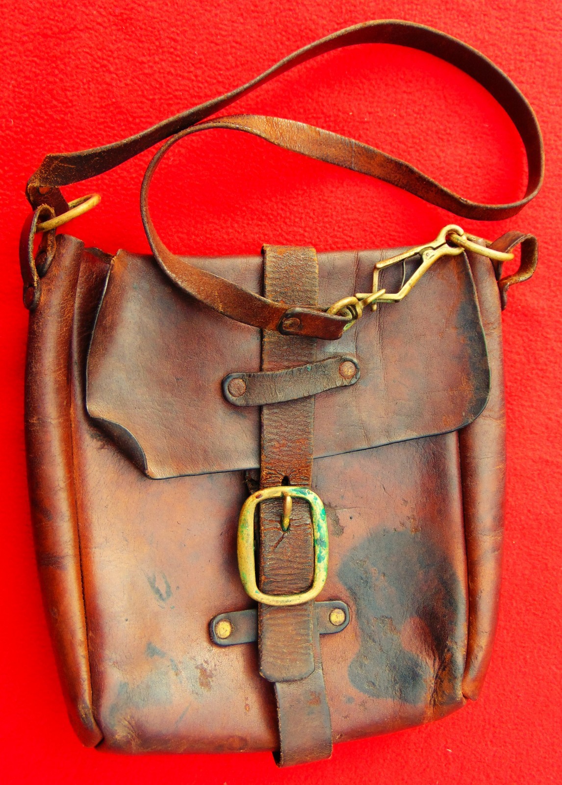 RARE ORIGINAL LATE 1800's LEATHER WESTERN COURIER BAG~SADDLE BAG TYPE ~ 11" HIGH