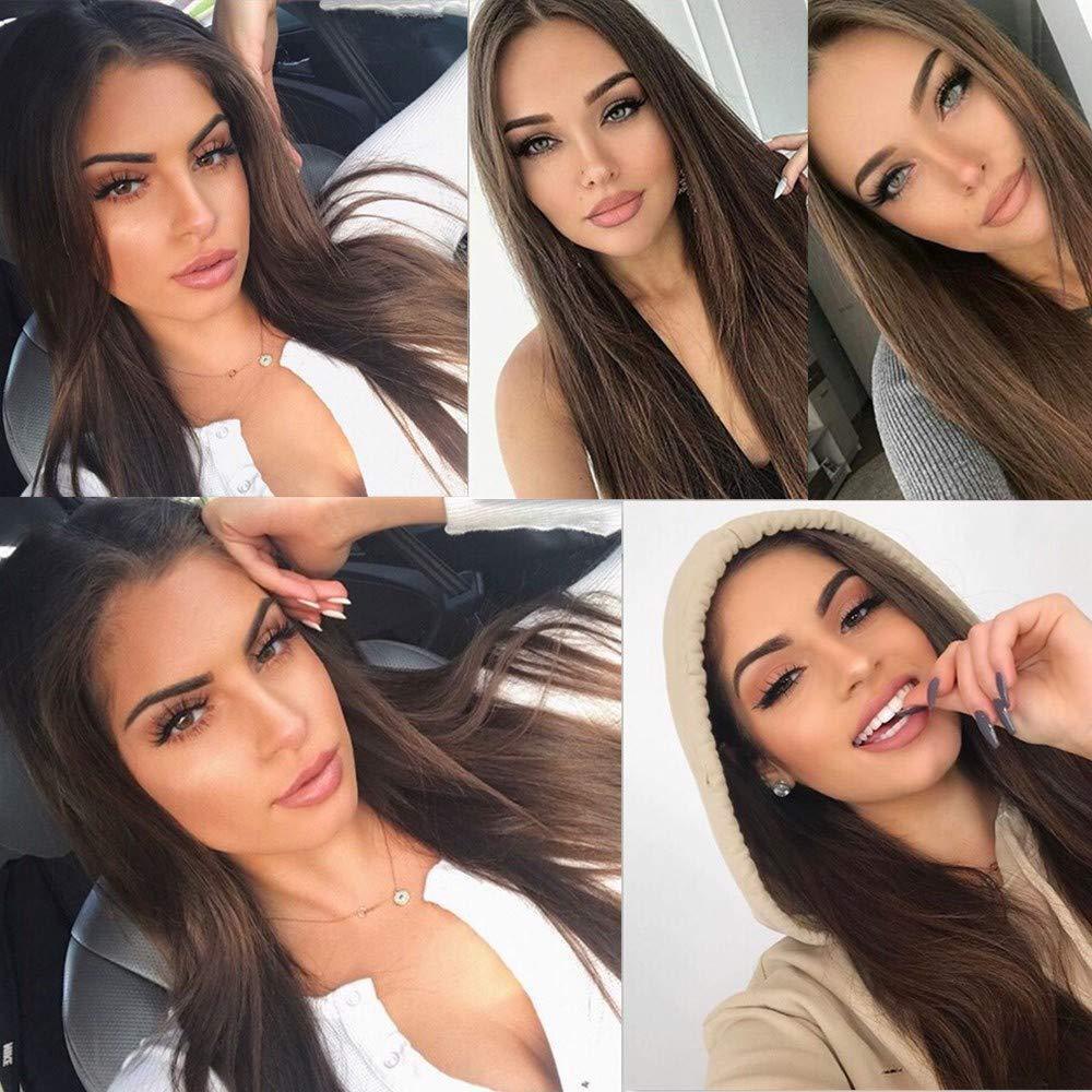 Frontal Lace Wig Layered Pre Plucked Long Straight Heat Resistant Hair Brown