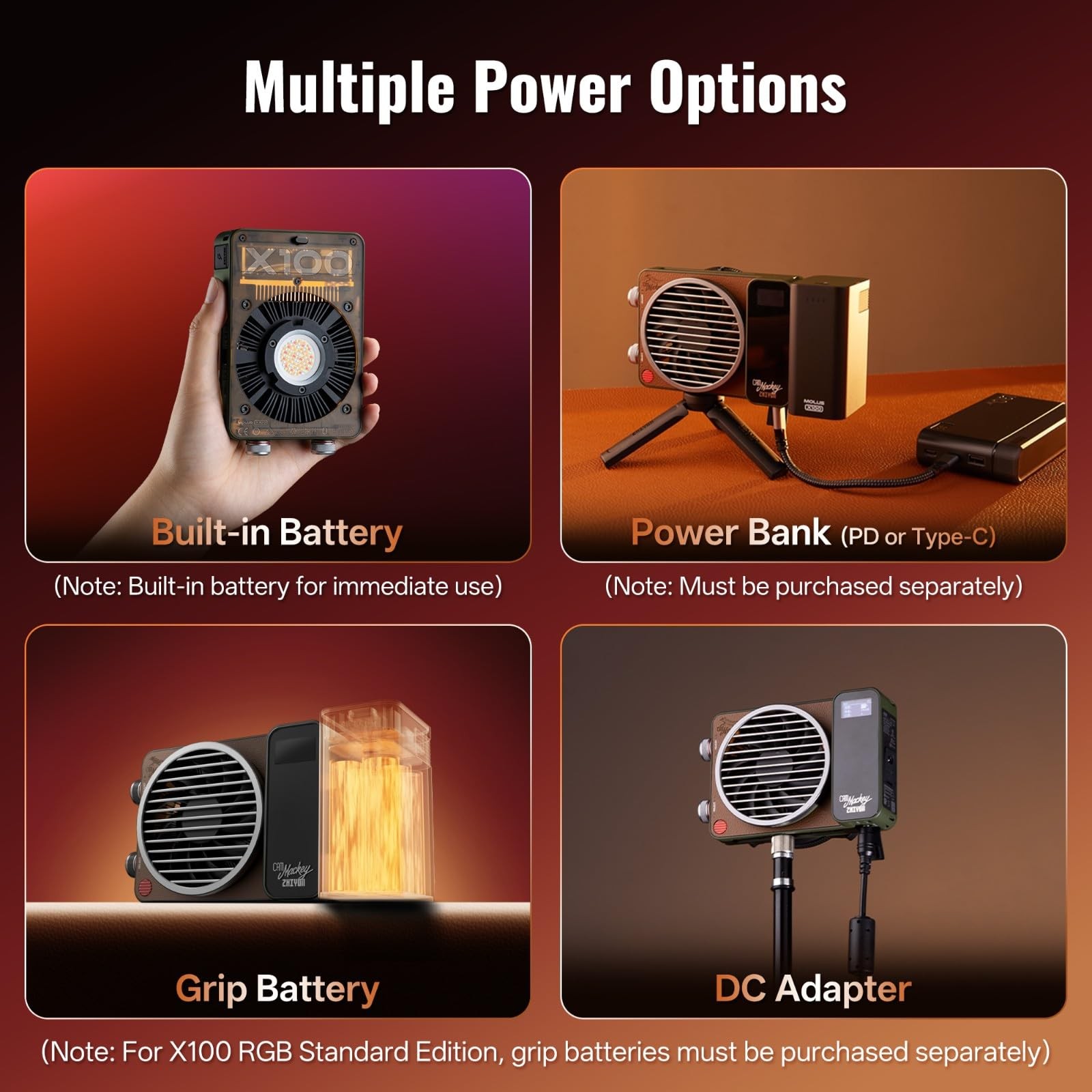 ZHIYUN MOLUS X100 RGB PRO V2 100W Full Color Portable RGB Video Light