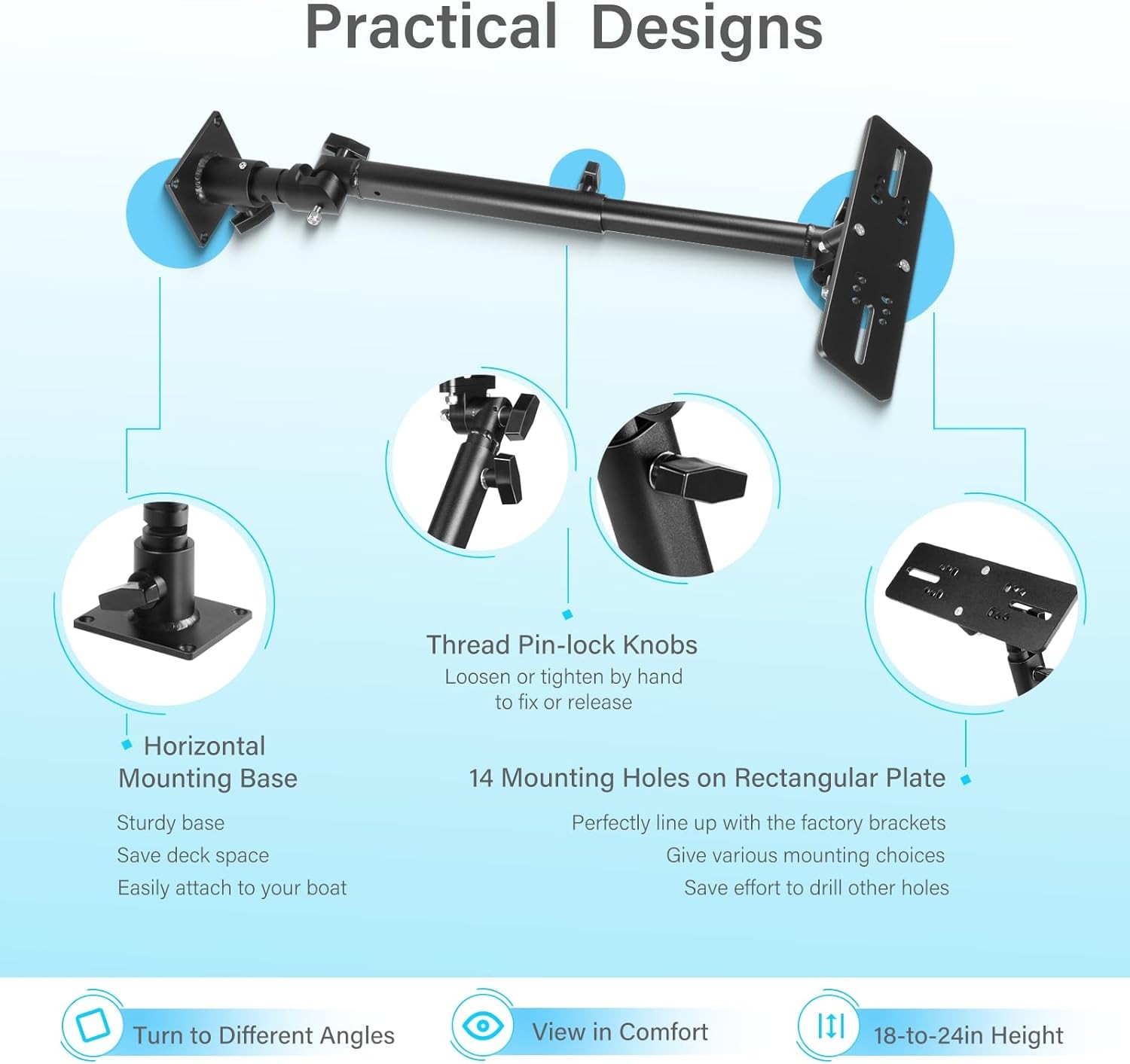 Marine Electronic Monitor Mount 350° 18–24 In for Garmin, Lowrance, Humminbird