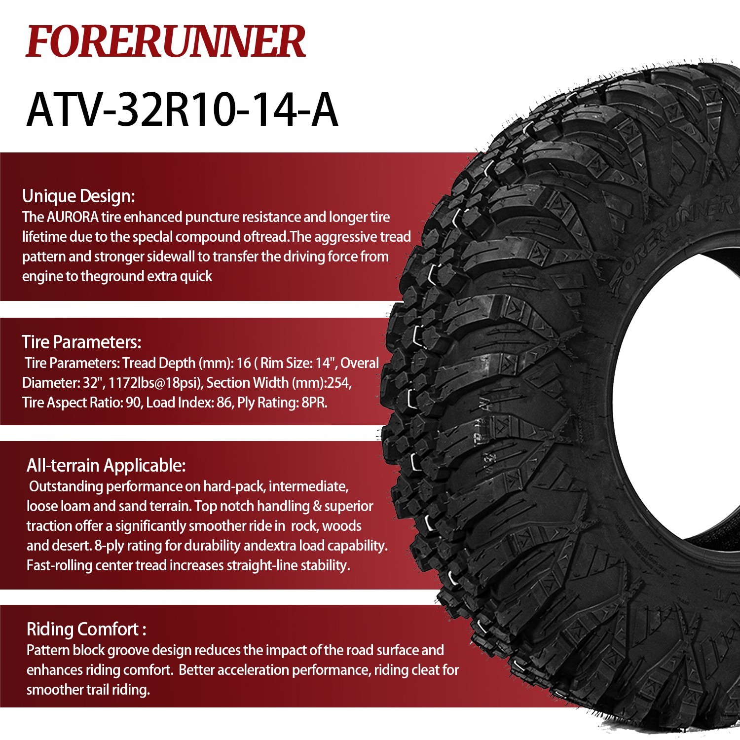 32x10-14 8Ply Radial ATV UTV Tires 32x10x14 Mud All Terrain Tires 32 10 14 Set 4