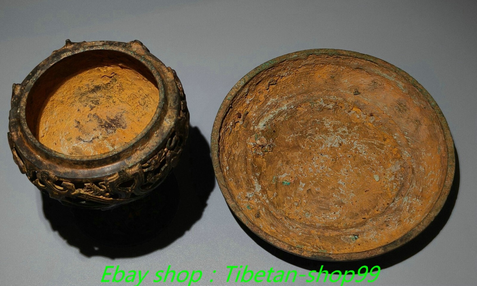 11.4"Old Dynasty Bronze Ware Dragon Hollow out Boshan Incense Burner Censer