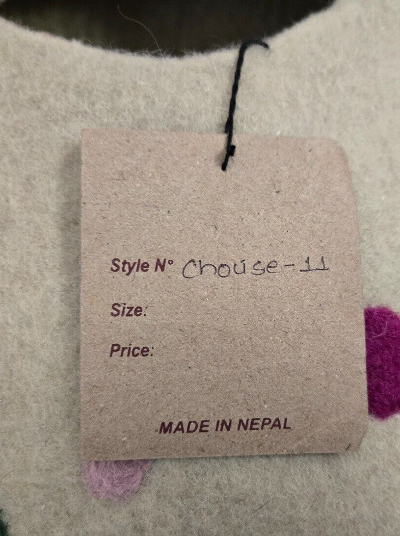 Hand Made in Nepal Felted Wool Cat Cave Light Beige w/ Multicolor Polka Dots