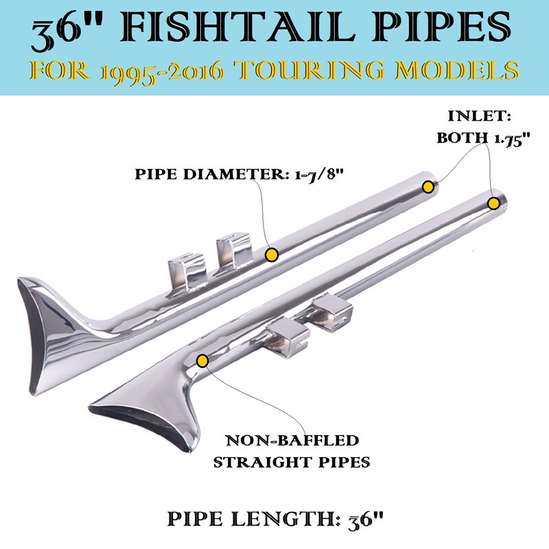 Chrome 36”Fishtail Slip On Exhaust Pipe for Harley Touring Road King 1995-2016