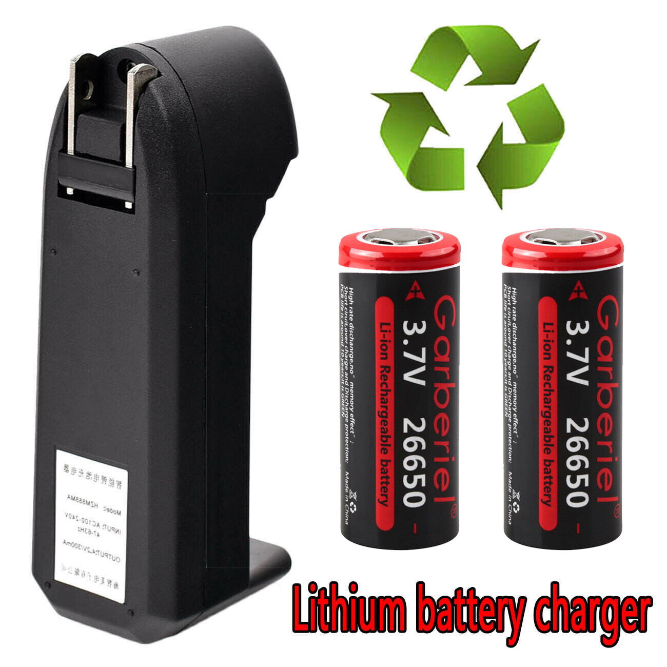 26650 Battery Flat Top Li-ion 3.7V Rechargeable Batteries for LED Flashlight Toy