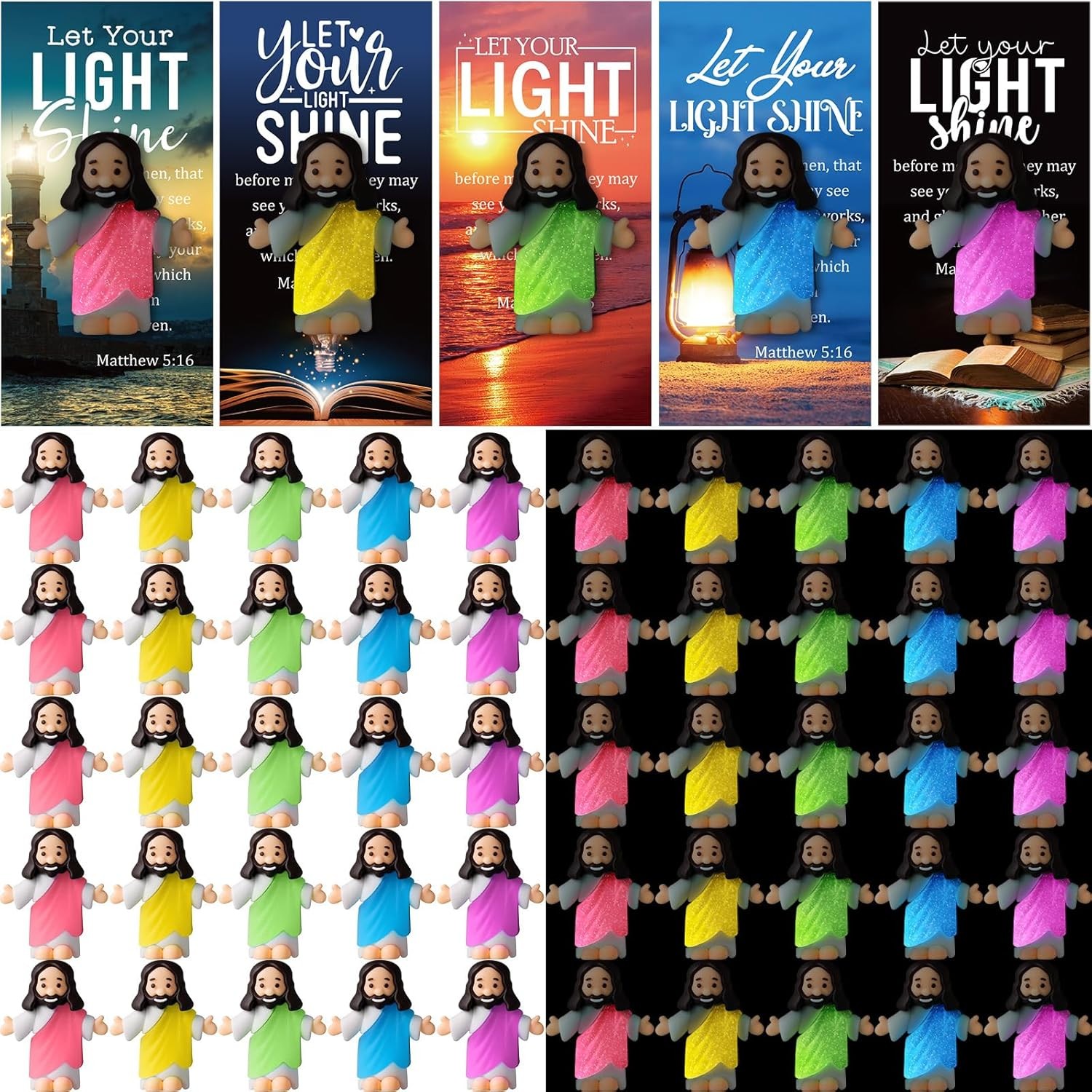 25 Sets Little Jesus Figurines Mini Figurines Bulk Glow in The Dark Tiny Luminou