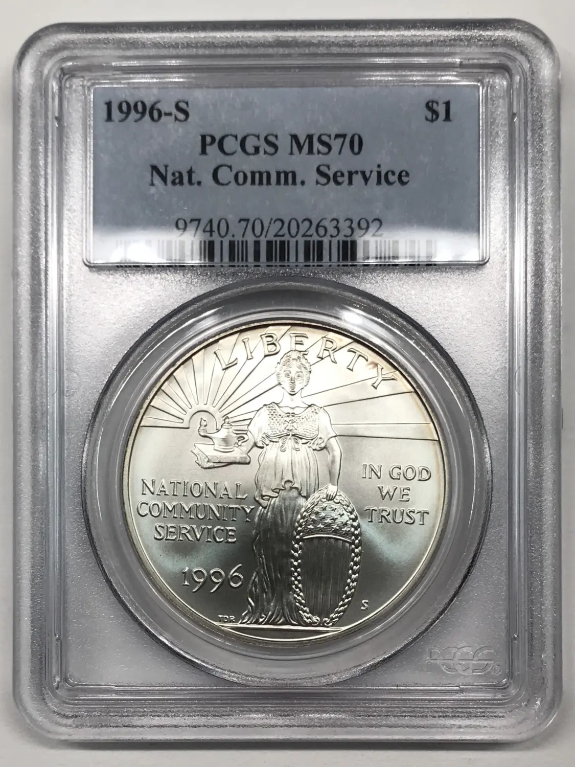 1996 S National Community Service Commemorative Silver Dollar PCGS MS-70