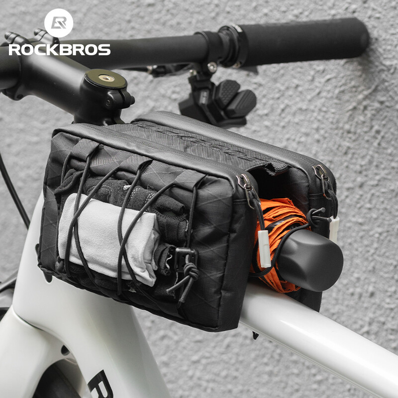 ROCKBROS Bike Front Frame Bag Bicycle Tube Double Bag With Pump Holder Side  1L