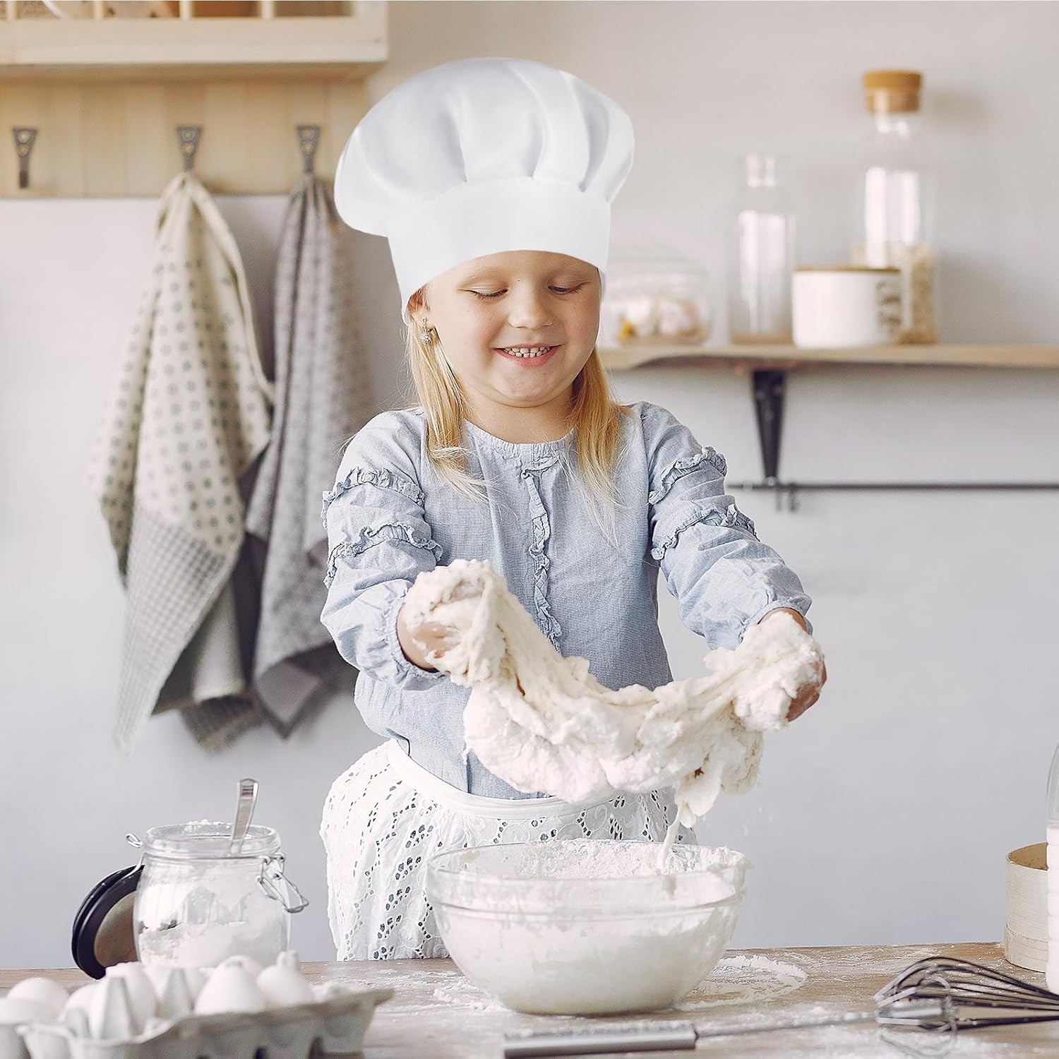 2PCS Kids Chef Hats Adjustable Cotton Cooking Caps for Baking or Parties