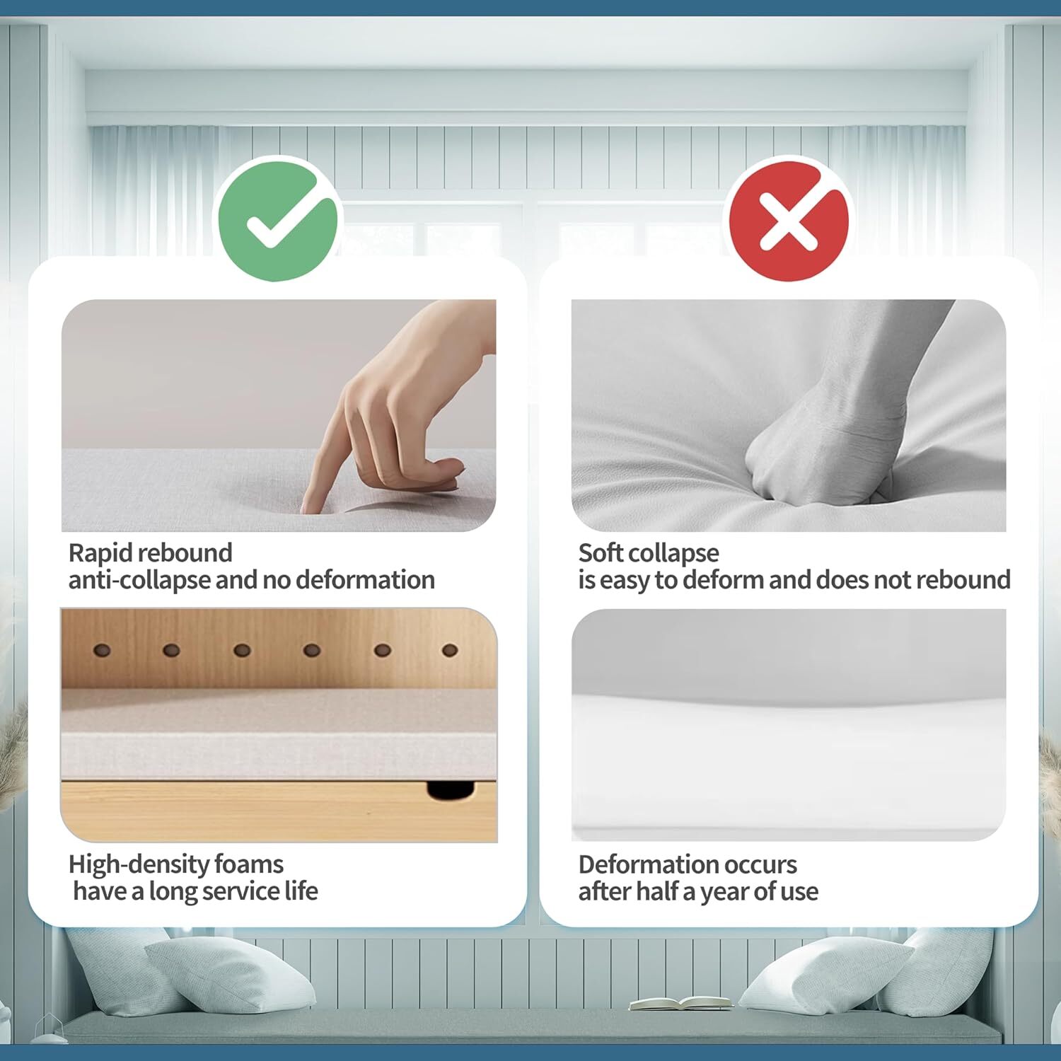 4 Inches Thick Custom Size Bench Cushion for Patio Furniture/Chair/Window Seat