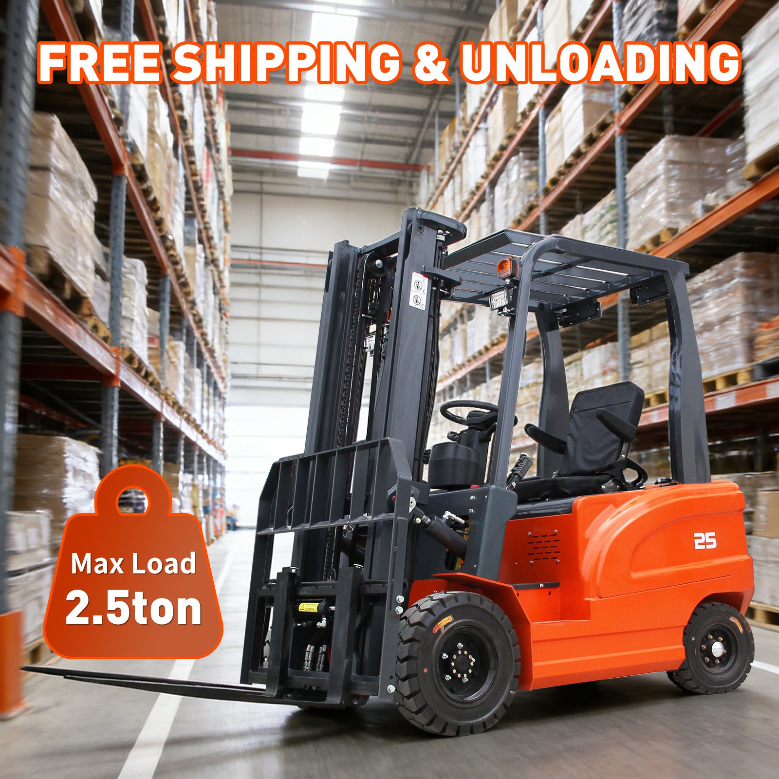 Electric Forklift 2.5Ton 5500lbs W/60V 70Ah Charger Side Shift Solid FREE SHIP