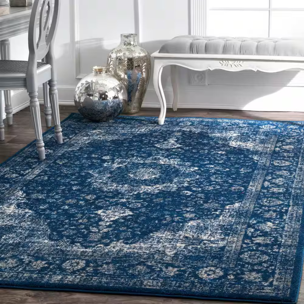 Verona Vintage Persian Dark Blue Doormat 2 Ft. X 3 Ft. Area Rug