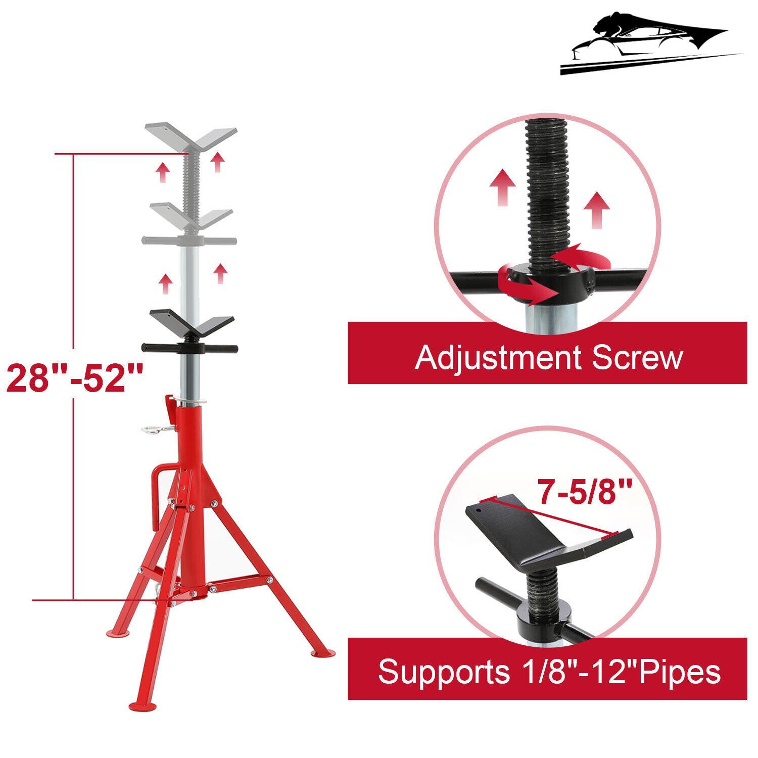 V-Head Pipe Stand Folding Tripod Jack 28"-52" Height 12" Pipe 2500LB Steel Red