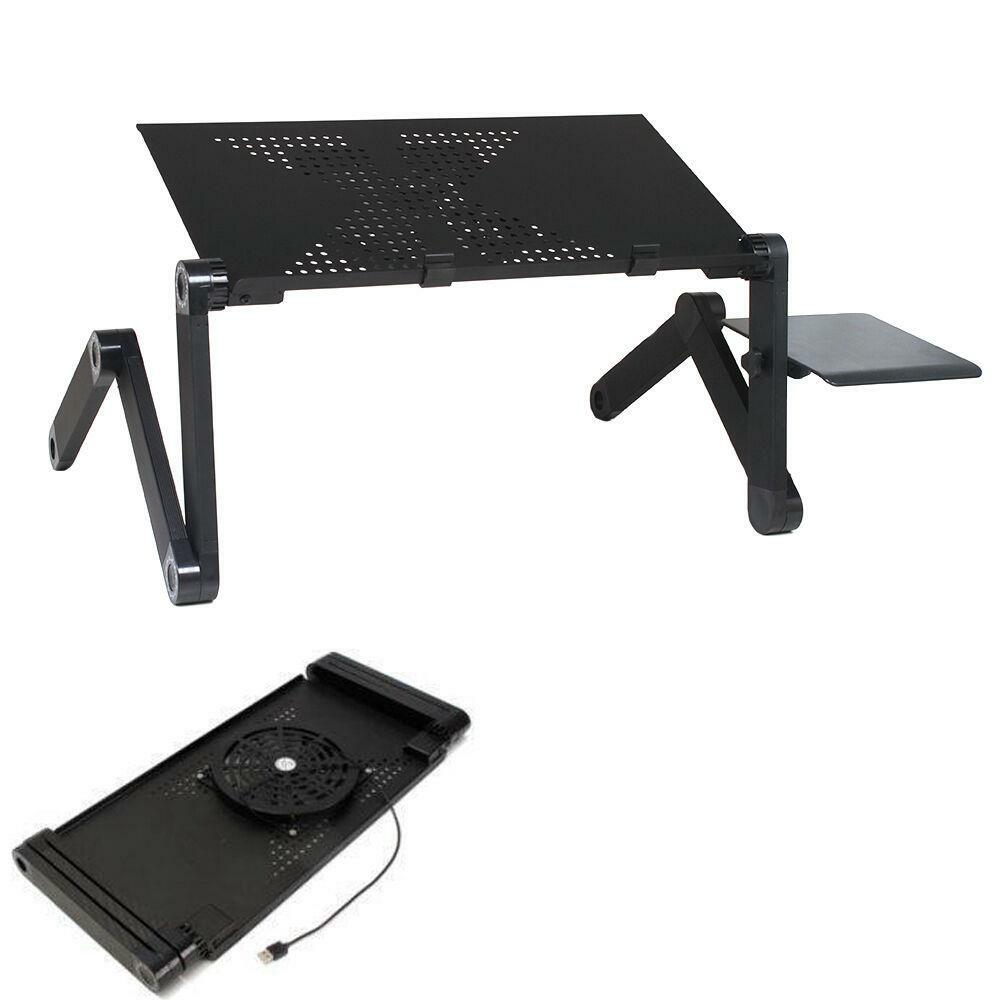 360°Adjustable Folding Laptop Notebook Desk+Cooling Fan Table Stand Bed Tray