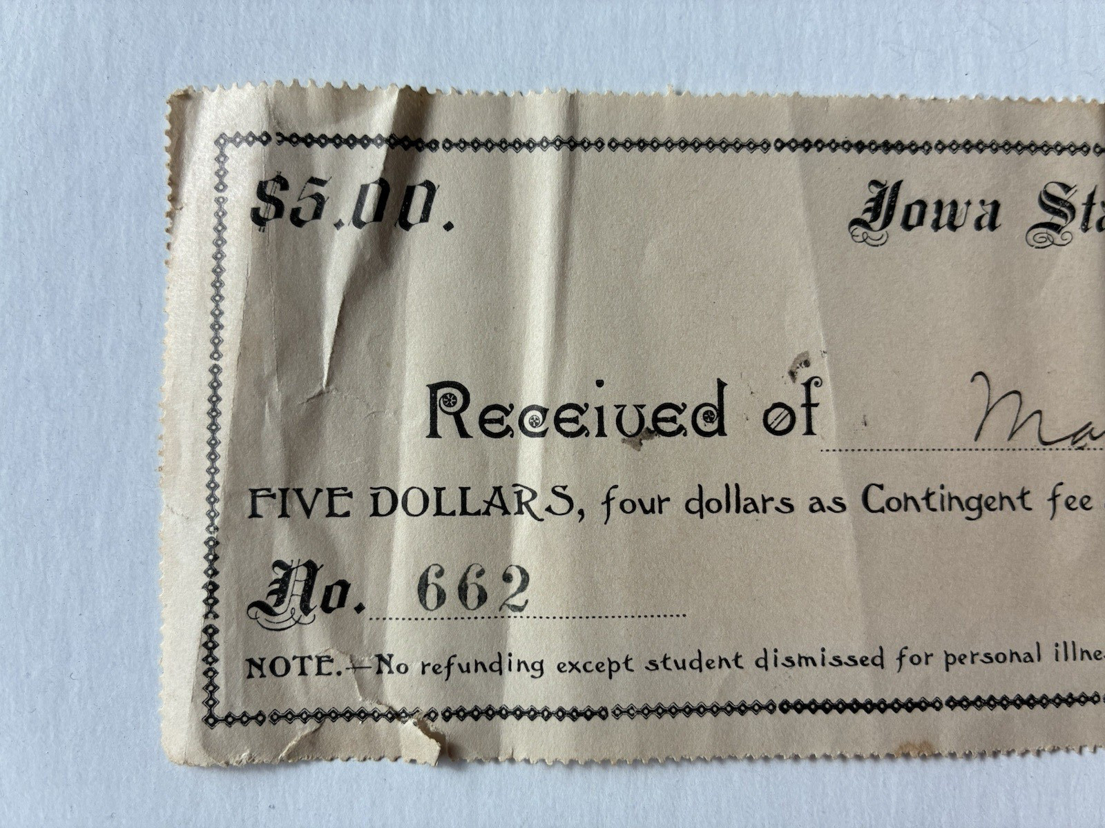 1895 Iowa State Normal School Cedar Falls Tuition Payment Receipt