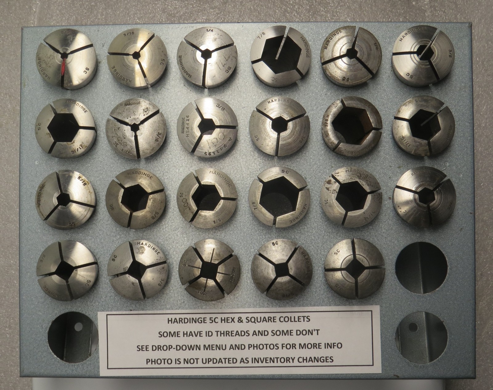 5C HEX, SQUARE & RECTANGLE COLLETS - MADE BY HARDINGE & OTHERS - RACK 1