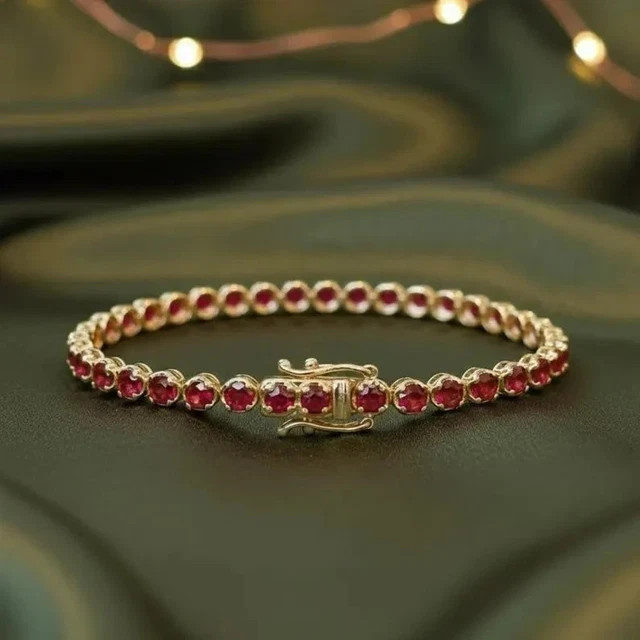 7 Ct Round Cut Women's Lab Created Ruby Tennis Bracelet 14K Yellow Gold Plated