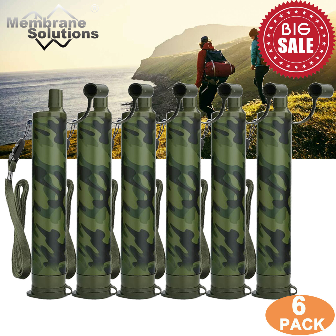 Portable Water Filter Straw Purifier Filtration Emergency Survival Outdoor,6Pack